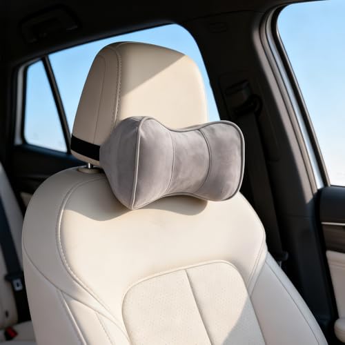 Carwales Car Neck Pillow Recliner Headrest Pillow for Couch Office Chair Memory Foam Lower Back Lumbar Pain Relief Ergonomic Design Extension Adjustable Strap Fits Driving Car (Gray) - color: Gray