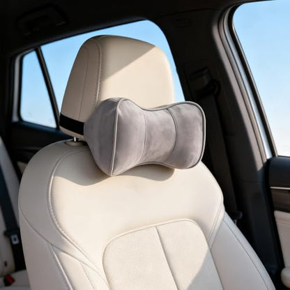 Carwales Car Neck Pillow Recliner Headrest Pillow for Couch Office Chair Memory Foam Lower Back Lumbar Pain Relief Ergonomic Design Extension Adjustable Strap Fits Driving Car (Gray) - color: Gray