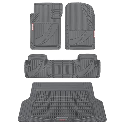 Motor Trend FlexTough Advanced Gray Rubber Car Floor Mats with Cargo Liner Full Set - Front & Rear Combo Trim to Fit Floor Mats for Cars Van SUV, All Weather Automotive Floor Liners - color: Gray, size: Large Vehicle
