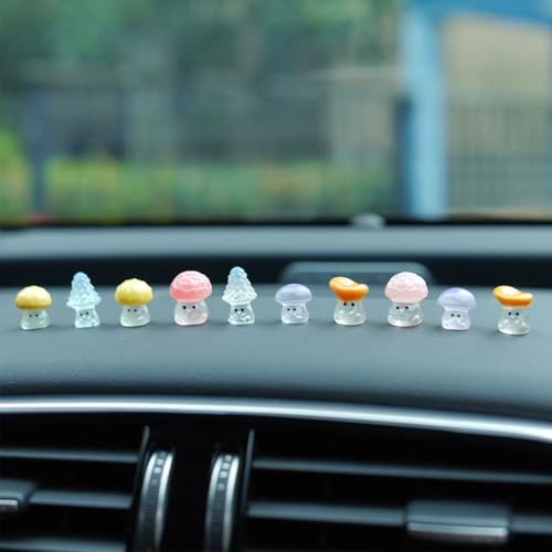 10pcs Mini Car Ornament Mushroom Resin Figurines Dashboard Decoration Computer Monitor Decor Mini Desk Accessories for Car Interior Decoration