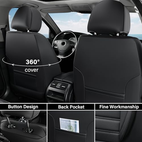 Coverado Seat Covers, Car Seat Covers Front Seats, Automotive Seat Covers, Waterproof Nappa Leather Car Seat Cover, Car Seat Cushion, Black Seat Covers Carseat Cover Universal Fit for Most Cars - color: Black-A, size: Front