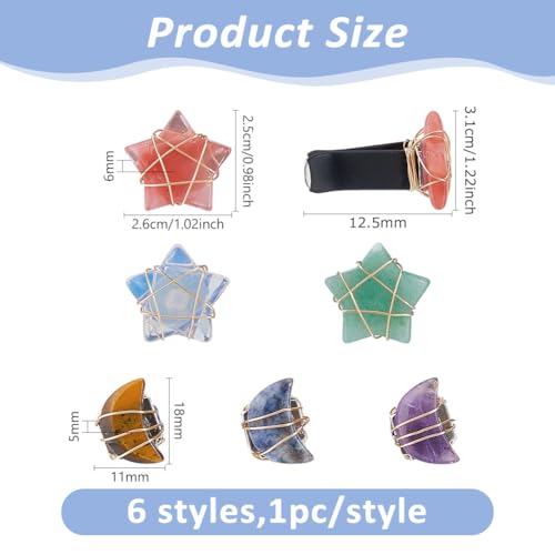 DICOSMETIC 6Pcs Crystal Car Vent Clips Star Moon Gemstone Vent Clips Natural Stone Car Decoration with Clip Cars Air Freshener Clip with Iron Wire for Women Men - style: Star Moon