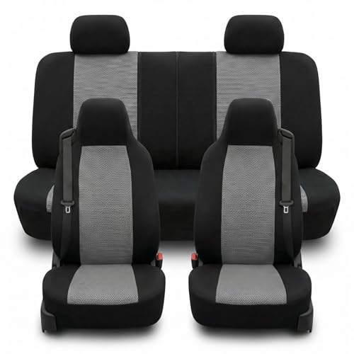 FH Group Universal Car Seat Covers Front Set High Back for SUV Truck Sedan Vans Zipper Designed Built-in Seatbelt - Washable Cloth Seat Cover Set High Back Front Protector Interior Upgrade - Gray - color: Gray/Black - High Back (3D Air Mesh), size: Front