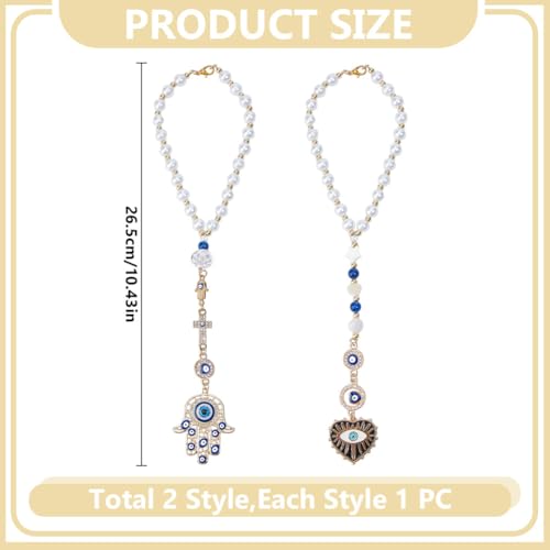 2pcs Evil Eye Car Hanging Ornament Hamsa Evil Eye Rear View Mirror Lucky Car Charm Lanyards Hanging Accessories Hand of Evil-Eye Sun Catcher Pendent for Window Home Door Frame Balcony