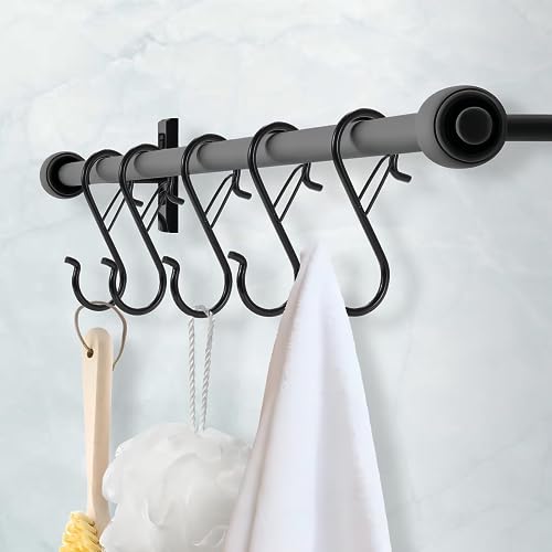 12 PCS S Hooks for Hanging with Safety Buckle, 3.5 inch Heavy Duty Metal S Shaped Hooks for Kitchen Utensil, Cups, Pots, Plants, Bags, Hats (Black) - color: Black