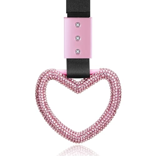 Fabbay Bling Car Accessories Bling Heart Handle Ring Car Accessory for Women Hand Strap Drift Charm Rear Bumper Warning Ring Decor for auto Bus Interior Exterior Decoration (Pink, Heart Style) - color: Pink, style: Heart Style