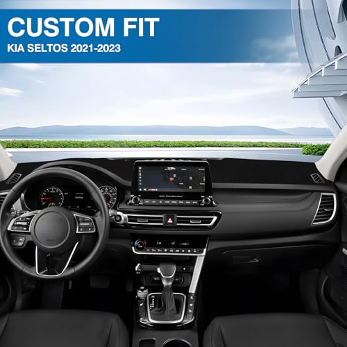 KUST Black Dash Cover for Kia Seltos 2021 2022 2023 (LX, S, S Turbo, EX, SX Turbo) Polyester Dashboard Cover Non-Slip Interior Accessories for Seltos Black (NOT fits for Seltos 2024 2025) - size: Seltos 21-23(black)