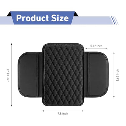 Car Center Console Cover, Upgrade Soft Skin-friendly Leather Arm Rest Cover for Car, Universal Anti-slip Scratch-resistant Armrest Mat with Side Storage Bags, for Trucks, Cars, SUVs (Black) - color: Black