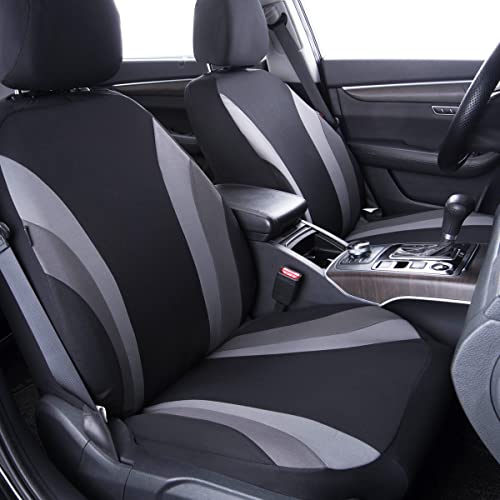 CAR PASS Line Rider Sporty Cloth 11PCS Universal Fit Car Seat Cover -100% Breathable with 5mm Composite Sponge Inside,Airbag Compatible,3zipper Bench(Full Set, Black and Gray) - color: Black and Gray, size: Full Set
