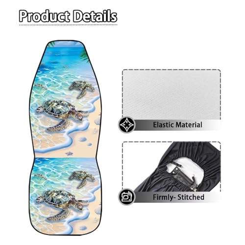 Dreaweet Beach Turtle Seat Covers for Cars 2 Piece Hawaiian Tropical Car Seat Cover Front Seats Only Universal High Back Bucket Seat Covers for Most Vehicle SUV Trucks - color: Beach Turtle
