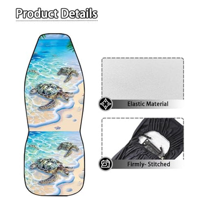 Dreaweet Beach Turtle Seat Covers for Cars 2 Piece Hawaiian Tropical Car Seat Cover Front Seats Only Universal High Back Bucket Seat Covers for Most Vehicle SUV Trucks - color: Beach Turtle