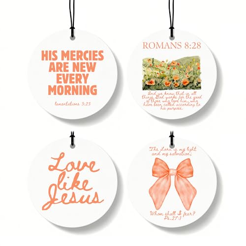 Orange Christian Round Car Air Freshener 4 Pcs, Coquette Orange Bow Religious Hanging Air Freshener for Cars Closet Drawer Books, Christian Girly Car Accessories Mirror Decor for Women - color: Christian-Circle-12