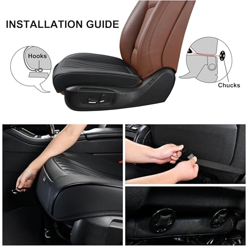 Black Car Seat Cover 2 Pack, Universal Leather Front Seat Covers Bottom Protector, Anti-Slip and Full Wrapping Edge Compatible with Most of Vehicles - SUVs/Sedans/Pickup Trucks