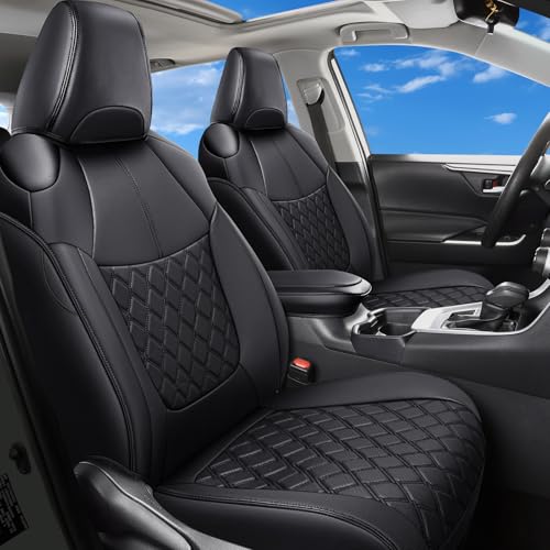 Huidasource Custom Fit RAV4 Front Car Seat Covers, Leather Seat Cushion Cover Accessories Fit for 2019-2024 Toyota Rav4 XLE LE XLE Premium Limited(Not for Hybrid/Adventure/TRD Off-Road/Prime, Black) - color: Front Pair/Black, size: 2019-2024 RAV4(Not for