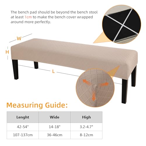 Fuloon Stretch Jacquard Dining Bench Cover - Anti-Dust Removable Bench Slipcover Washable Seat Cushion Protector for Bedroom, Kitchen, Hotel, Banquet (Khaki) - color: Khaki
