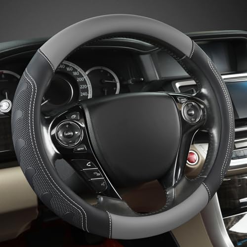 GIANT PANDA Microfiber Leather Steering Wheel Cover for Honda Accord,Civic,CR-V,HR-V,Pilot(Black+Gray-Standard Size) - color: A-Black+Gray, size: Standard size (14.5''-15'')
