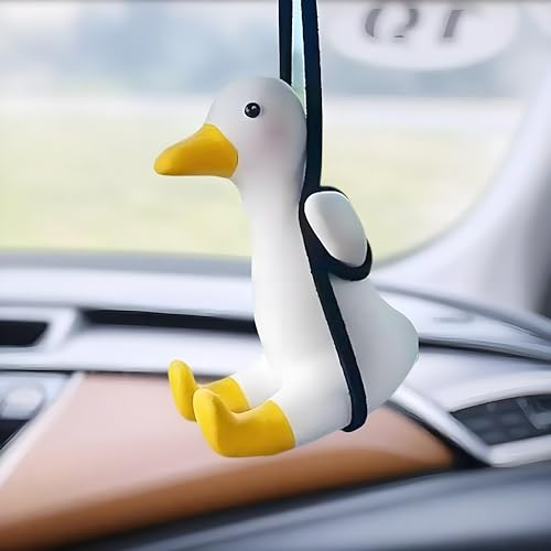 Cool Swinging Duck car Hanging Ornament, Pendant Interior Rearview Mirror Decoration and car Rear View mirrior Hanging Accessories(Duck) - color: Shy Duck
