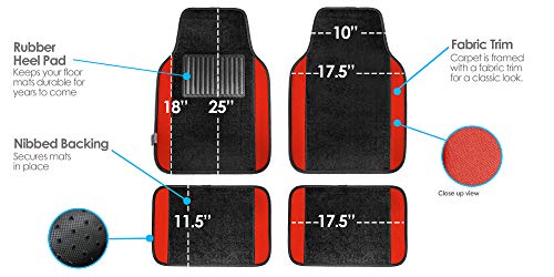 FH Group Light & Breezy Cloth Seat Full Car Seat Covers (Airbag & Split Ready) with Carpet Floor Mats- Universal Car, Truck, SUV, or Van (Red/Black) FB030115 - color: Red