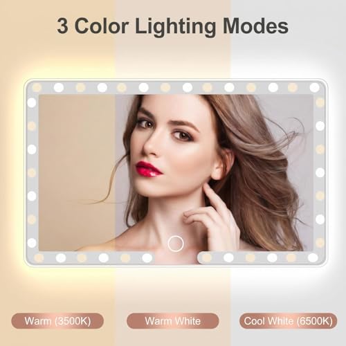Car Sun Visor Vanity Mirror, 3 Light Modes & 60 LEDs, Rechargeable Dimmable Touch Screen Travel Makeup Mirror,Universal for Truck SUV-Car Accessories Essentials for Women（White）