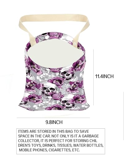 Car Garbage Can, Hanging Car Trash Can for Back Seat Organizer, Cool Skull Flowers - color: Cool Skull Flowers