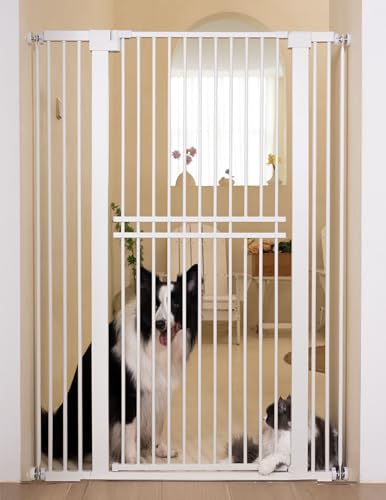 No Pawblems 55" Extra Tall Pet Gate for Cat/Dog, 29-40" Wide Auto Close Tall Dog Gate, 1.37" Ultra Narrow Spacing, NO Drilling Pressure Mounted for Doorways/Hallways, White - color: White - S10, size: 55" Tall, 29-40" Wide