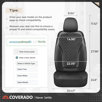 Coverado Seat Covers Full Set, Luxury Leather Car Seat Cover with Carbon Fiber Accents Design, Spill-Proof Durable Black Automotive Seat Covers, Front and Rear Seat Protectors Universal Fit Most Cars - color: Black, size: Full set