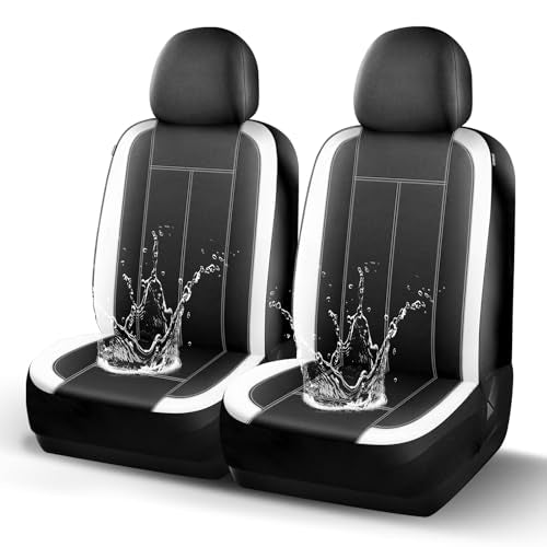 HChengkikz Car Seat Covers Front Seat, Waterproof Neoprene Seat Covers, Car Seat Cover Airbag Compatible, Universal Automotive Comfort for Most Cars, Trucks, SUVs (Black + White) - color: N816 Black White, size: Front Seat