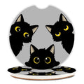 Cute Black Cats Ceramic Cup Holders Car Coasters Set for Women/Men,Drink Cup Car Holder Coasters with A Finger Notch 2.56" Pack of 2.