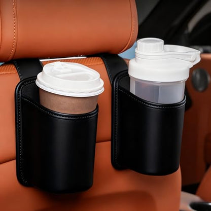 2-Pack Cup Holders for Car Seat Back Premium Nappa Leather Organizer with Drink Holders Easy Install for Families & Road Trips (White) - color: White