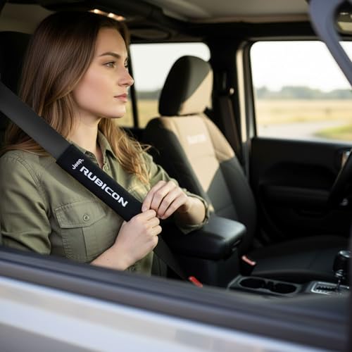Jeep Rubicon Seat Belt Covers 2-Pack – Embroidered Logo Padded Shoulder Protectors 3" x 10" Black