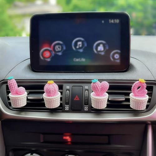 Cute LOVE Cactus Air Vent Decorations, Car Air Freshener Vent Clip with Aroma Pad, 4 Pack Vent Clips Accessories for Women Car Decor Gifts (Pink LOVE, Tasteless) - color: Pink LOVE
