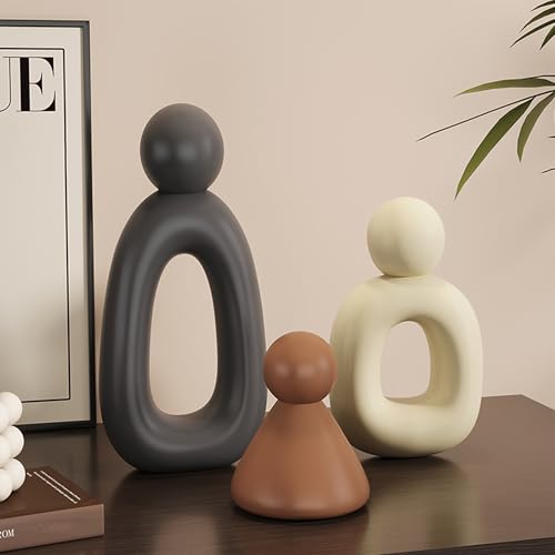 XINXUAN XGZY Abstract Three Sculptures - Minimalist Home Decoration, Modern Living Room Character Design, Desktop Decoration, Neutral Resin Art, Meaningful Home Gifts ﻿ - color: Brown, Beige, Coffee