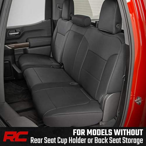 Rough Country Neoprene Seat Covers for Chevy Silverado & GMC Sierra 1500 (2019-2026) w/No Rear Seat Storage or Cup Holder - Waterproof & UV Resistant, Foam Padded, Front & Rear Row Cover Set
