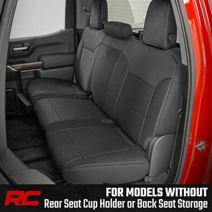 Rough Country Neoprene Seat Covers for Chevy Silverado & GMC Sierra 1500 (2019-2026) w/No Rear Seat Storage or Cup Holder - Waterproof & UV Resistant, Foam Padded, Front & Rear Row Cover Set