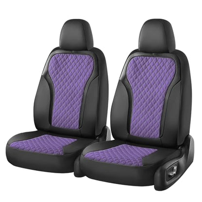 Coverado Front Seat Covers, Luxury Diamond Leather Car Seat Cover with Carbon Fiber Weave, Waterproof Car Seat Cover Driver Seat Cover Spill-Proof Design Universal Fit for Most Cars, BlackPurple - color: BlackPurple, size: Front