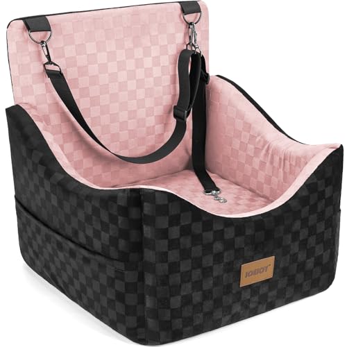 JOEJOY Elevated Dog Car Seat for Small/Medium Dogs up to 35 lbs, Memory Foam Booster Seat with Detachable Washable Cover, Travel-Safe Car Bed with Safety Belts & Storage Pockets, Pink - color: Pink, size: Medium