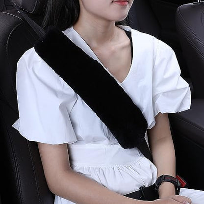 OGLAND 13.4inch Big Plush Wool Sheepskin Seat Belt Covers, Fluffy Seatbelt Pads Covers for Pacemaker Adults Kids Women Universal Car,1 Pack Black - color: Black
