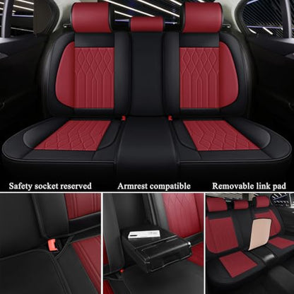 Red Rain Wine Red and Black Leather Car Seat Cover Breathable Universal Front and Rear Car Seat Cover (CC-Wine red+Black) - color: CC-Wine red+Black