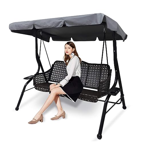 Patio Swing Chair Canopy Replacement,3 Seat Outdoor Porch Swing Seat Canopy Cover,Waterproof Windproof Anti-UV Heavy Duty Rip Proof Garden Hammock Top Garden Furniture Cover Outdoors,L - color: Grey, size: L: 195 x 125 x 15cm / 77'' x 49'' / 5.9''