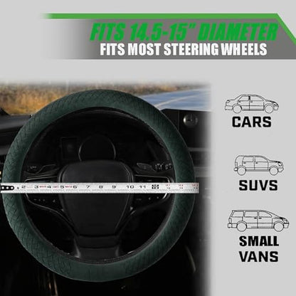 Suede Steering Wheel Cover with Upgraded Silicone Inner Ring, Breathable, Anti-Slip, Leather Universal 14.5 to 15 Inch Steering Wheel Cover (Green with Handwoven Craft) - style: Green with Handwoven Craft
