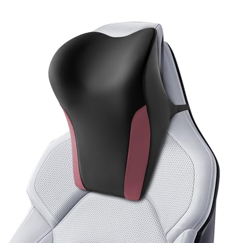 BEBAS Car Headrest Pillow, Ergonomic Neck Pillow with Memory Foam, Enlarged Surface for Head Neck Shoulder Support, Breathable Removeable Car Seat Pillow for Pain Relief (Black Red) - color: Black Red