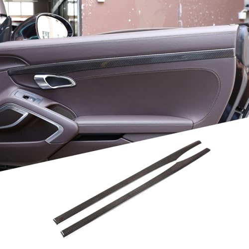 Car Inner Door Panel Protector Decoration Strip,Real Carbon Fiber Trim,Fit for Porsche 718 2016-2019/911 2012-2018,Car Interior Accessories 2PCS (Black Carbon Fiber)