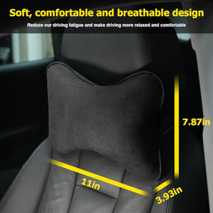 Car Headrest Pillow, Soft Comfortable Breathable Memory Foam Ergonomic Design Automotive Neck Pillow Cushion with Adjustable Strap for Neck Pain Pressure Relief, Universal Fit（Black）