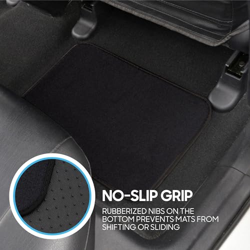 BDK Premium Black Carpet Floor Mats for Cars - Universal Fit Interior 4-Piece Car Mats Full Set with Vinyl Heel Pad Protector - Cute Car Accessories Interior Floor Covers for SUVs & Trucks