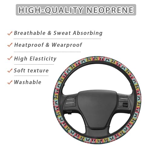 Boston Terrier Pattern Steering Wheel Cover for Women Men, Non-Slip Steering Wheel Protector Car Wheel Covers, Universal 15 Inch Fit for Auto, Suvs, Truck - color: Boston Terrier Pattern