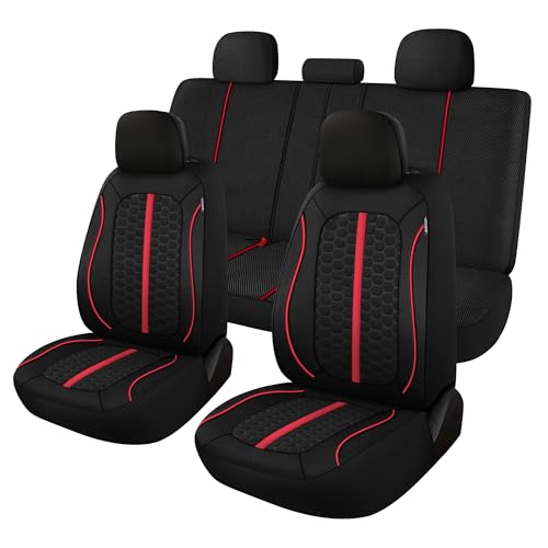 Breathable Premium Car Seat Covers Full Set，3D Air-Mesh Seat Covers for Cars，Comfortable Safety Airbag Compatible，Universal for Most Cars Sedan Truck SUV(Black/Red) - color: Black/Red, size: Full Set