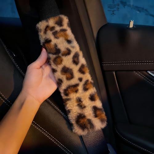 2 Pack Seat Belt Cover Pad, Soft Plush Leopard Print Seatbelt Straps Covers Seat Belt Shoulder Pads Car Interior Accessories for Car, Backpack