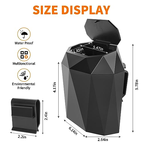 Wontolf Mini Car Trash Can Bin Garbage Can with Lid and 60pcs Trash Bags, ABS Diamond Design Dustbin Car Organizer Container Accessories