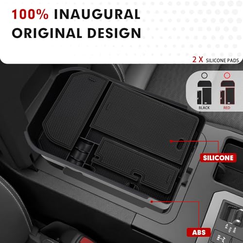 Autorder Center Console Organizer for 2024 2025 2026 Toyota Land Cruiser 250 Prado J250 LC250 Accessories Armrest Storage Box Secondary Insert Tray with Black & Red Silicone Mats(Not for Cool Box) - size: 2024-2026 Toyota Land Cruiser