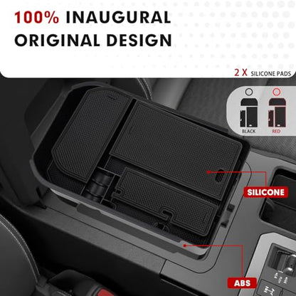 Autorder Center Console Organizer for 2024 2025 2026 Toyota Land Cruiser 250 Prado J250 LC250 Accessories Armrest Storage Box Secondary Insert Tray with Black & Red Silicone Mats(Not for Cool Box) - size: 2024-2026 Toyota Land Cruiser